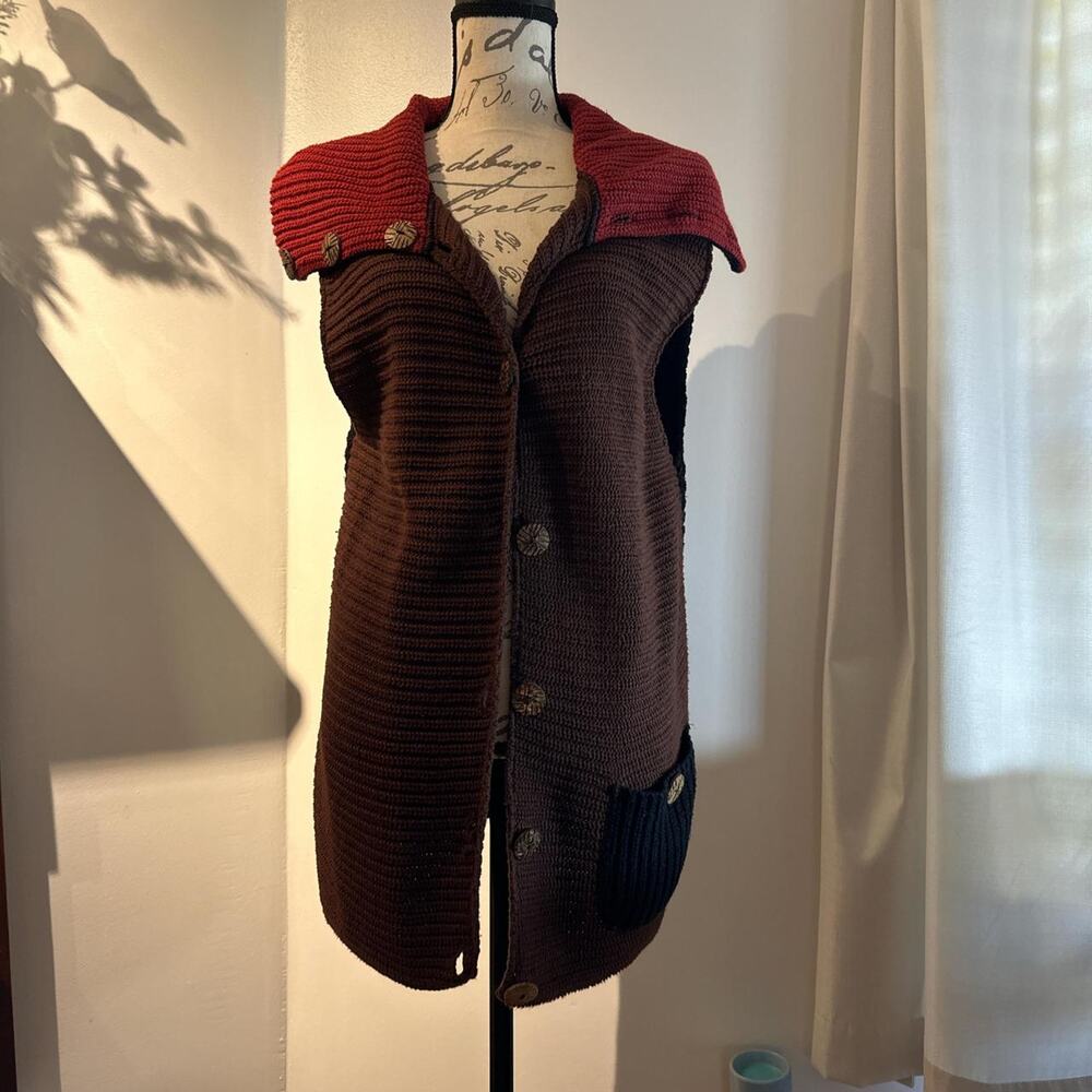Rusty Orange & Brown Big Collared Crochet Vest